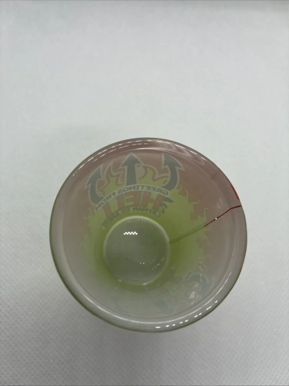 Vintage Greetings From Hell Cayman Islands Shot Glass Souvenir Red Green Flames